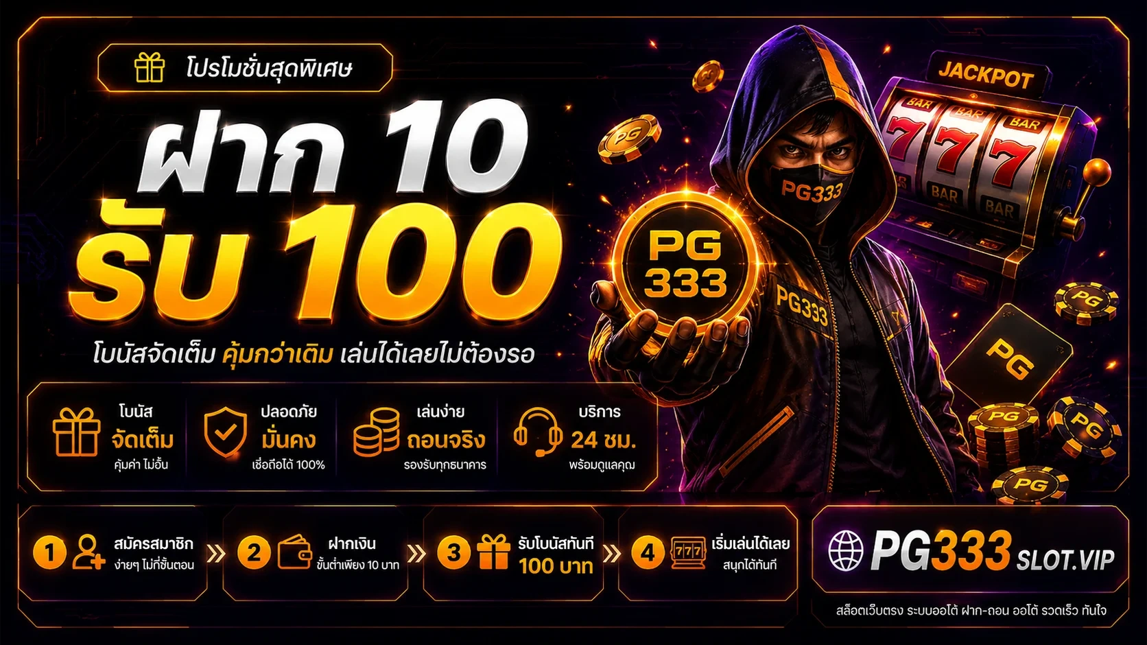 โปรโมชั่นสมาชิกใหม่ PG333 ฝาก 10 รับ 100