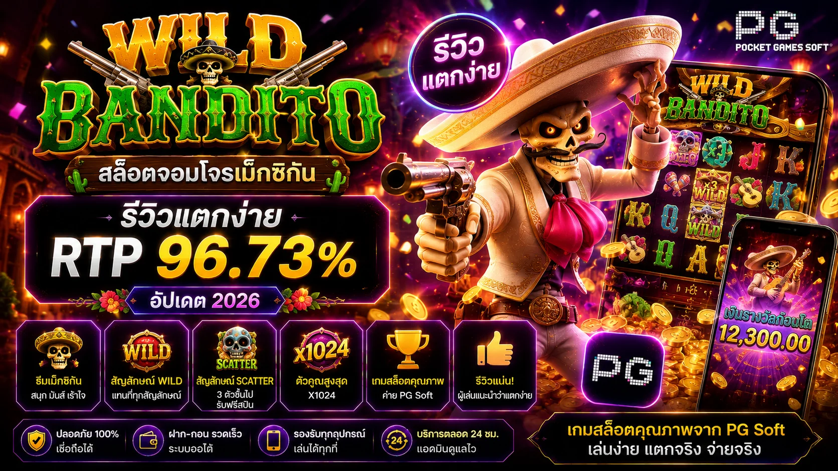 รีวิว Wild Bandito สล็อตจอมโจรหมวกเม็กซิกัน PG Soft